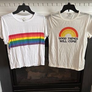 Forever 21 White and Red Short Sleeve Tees